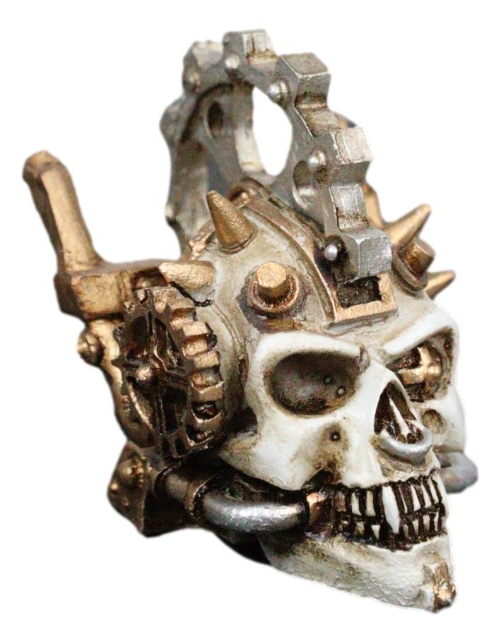 Steampunk Geared Metalhead Spiked Mohawk Cyborg Skull Mini Figurine Sci Fi Decor