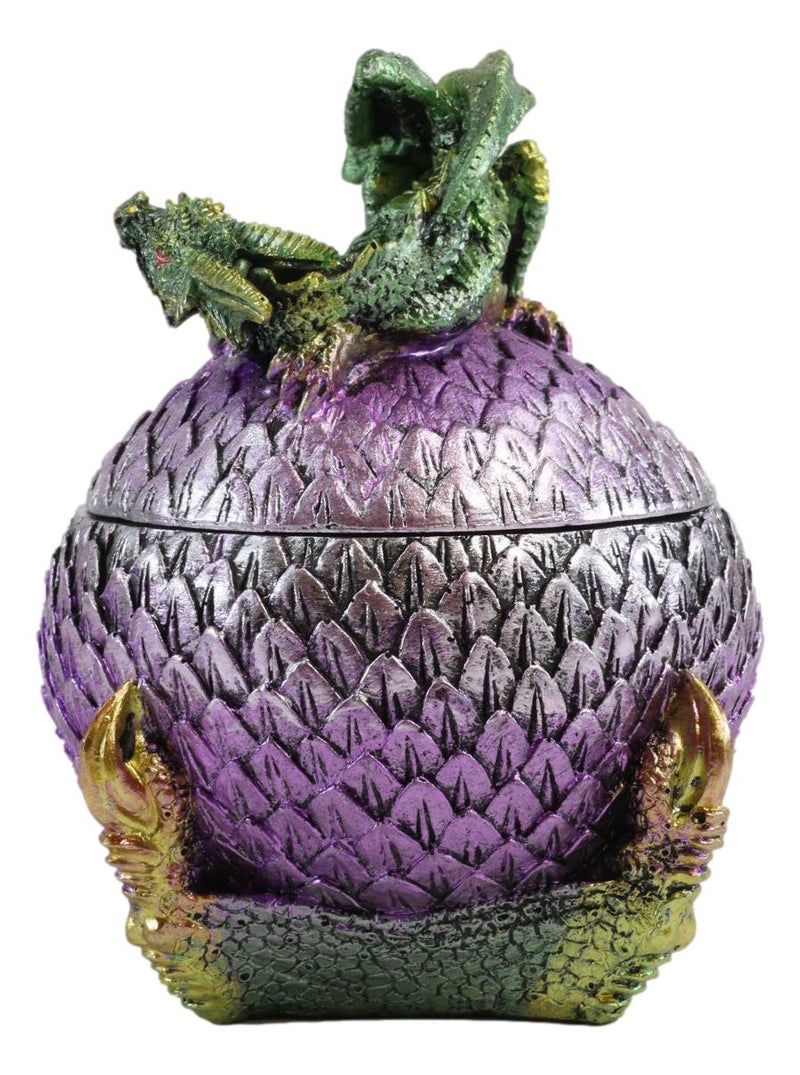 Ebros Green Wyrmling Dragon On Dragon Claw Scaly Colorful Egg Decorative Box