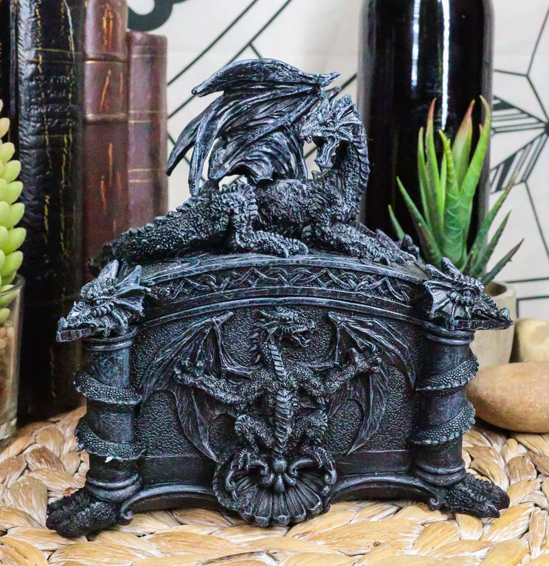 Medieval Roaring Fire Dragon On Celtic Knotwork Trinket Jewelry Box Statue Decor