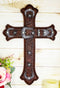 Large Rustic Western Cowboy Faux Tooled Leather Floral Belt Buckle Wall Cross