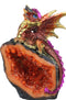 Metallic Red Iridescent Wyrmling Dragon On Faux Geode Crystal Rock Figurine 4"H