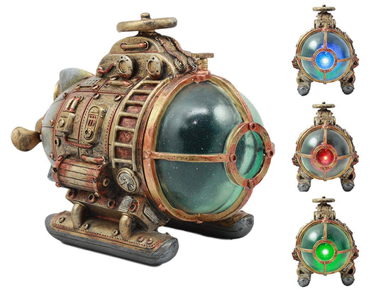Ebros Vintage Design Holmes Nautilus Steampunk Submarine LED Night Light Statue 7.5"L - Ebros Gift