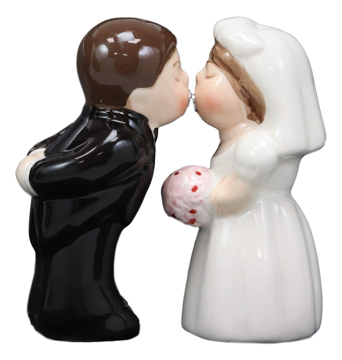 Ebros Romantic Bridal Wedding Kissing Bride And Groom Magnetic Salt Pepper Shakers Set - Ebros Gift