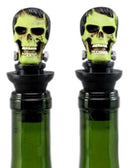 Set of 2 Frankenskull Dr Victor Frankenstein Skull Wine Stoppers 3"H Figurines