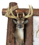 Rustic Buckhorn Stag Deer Trophy Bust And Antlers With Wooden Logs Picture Frame