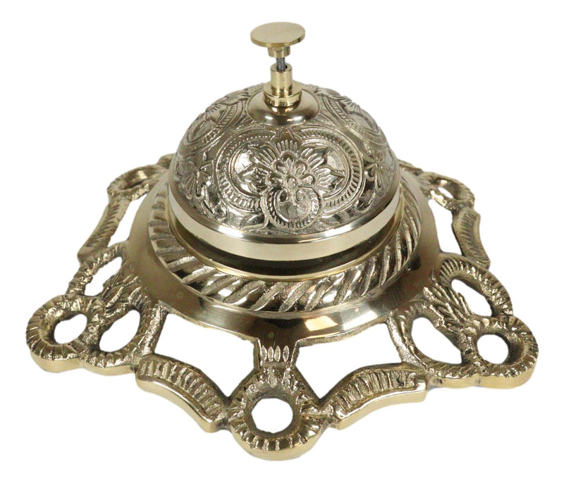 Large Vintage Antique Style Ornate Floral Victorian Brass Front Desk Hotel Bell