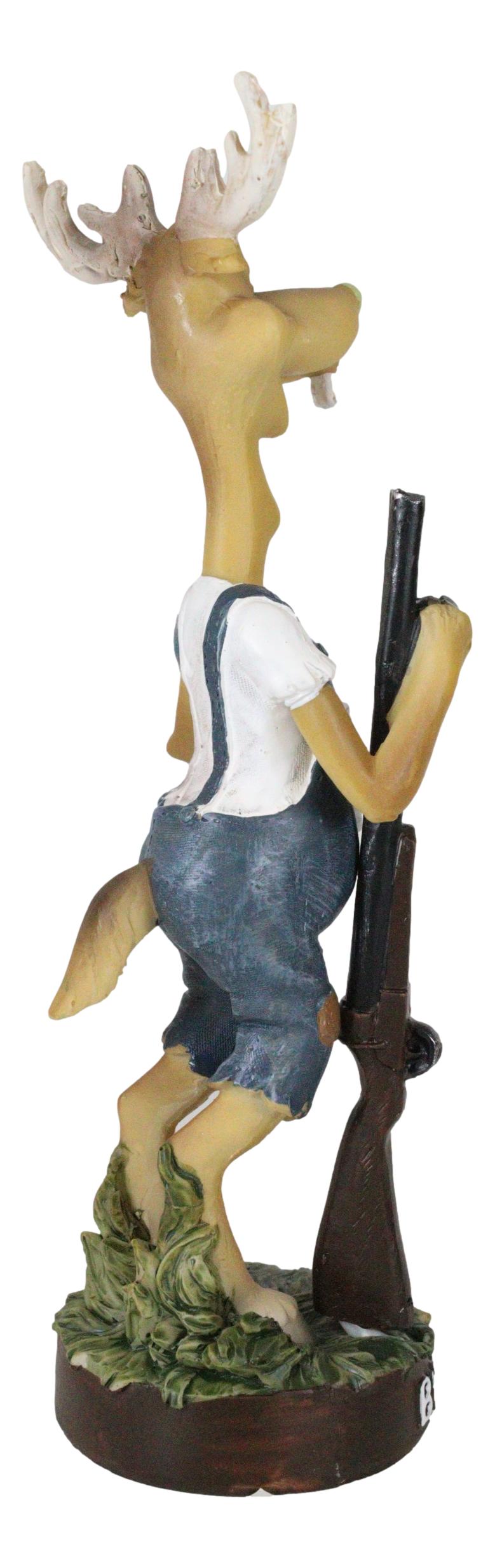 Hunting Hillbilly Buck Teeth Deer with Shotgun Rifle and Moonshine Cup Figurine - Ebros Gift