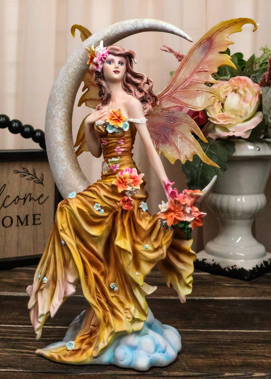 Nene Thomas Art Celestial Crescent Moon Earth Elemental Floral Fairy Statue 11"H - Ebros Gift