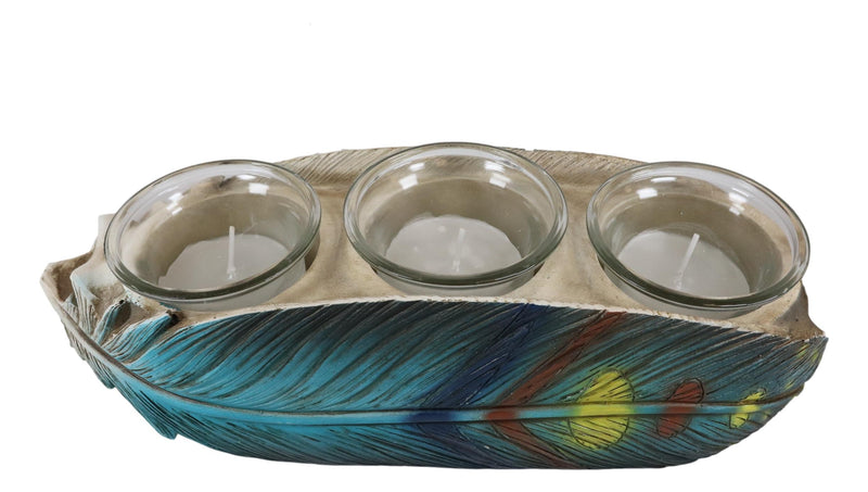 Southwestern Indian Dreamcatcher Feather Trio Tea Light Votive Candle Holder
