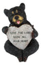 Forest Black Bear Holding Love The Lord With All Your Heart Log Sign Figurine