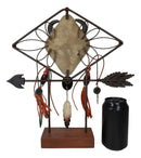 Southwestern Boho Cow Skull Arrow Dreamcatcher Feathers Desktop Plaque Figurine