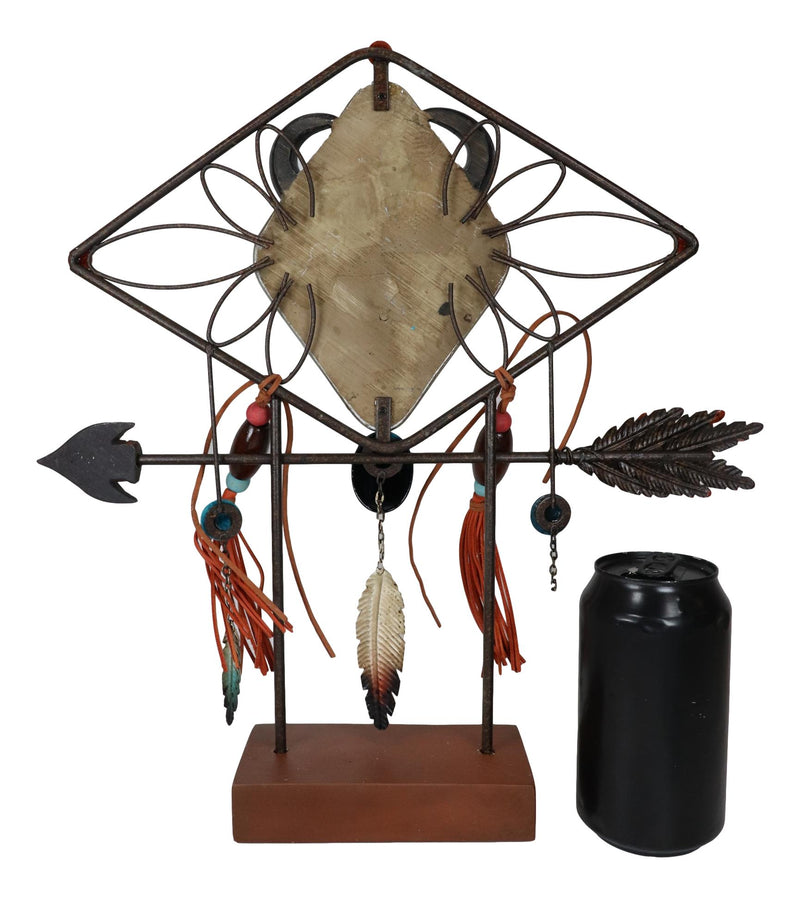 Southwestern Boho Cow Skull Arrow Dreamcatcher Feathers Desktop Plaque Figurine