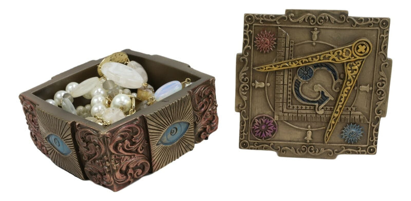 Ebros Stonemasons Masonic Small Decorative Box Jewelry Trinket 4" Long