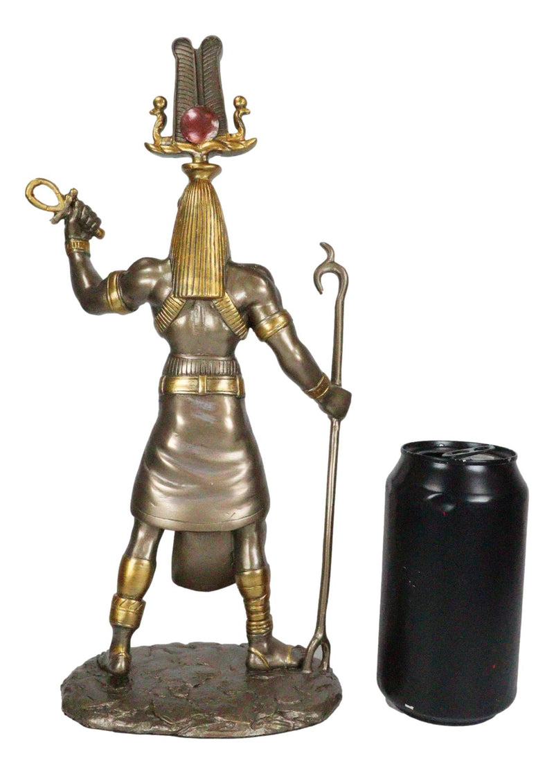 Bronzed Egyptian God Of Technology Ibis Headed Thoth Holding Was And Ankh Statue