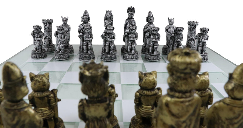 Ebros Cats Versus Dogs Chess Set Resin Character Pieces With Glass Board Set