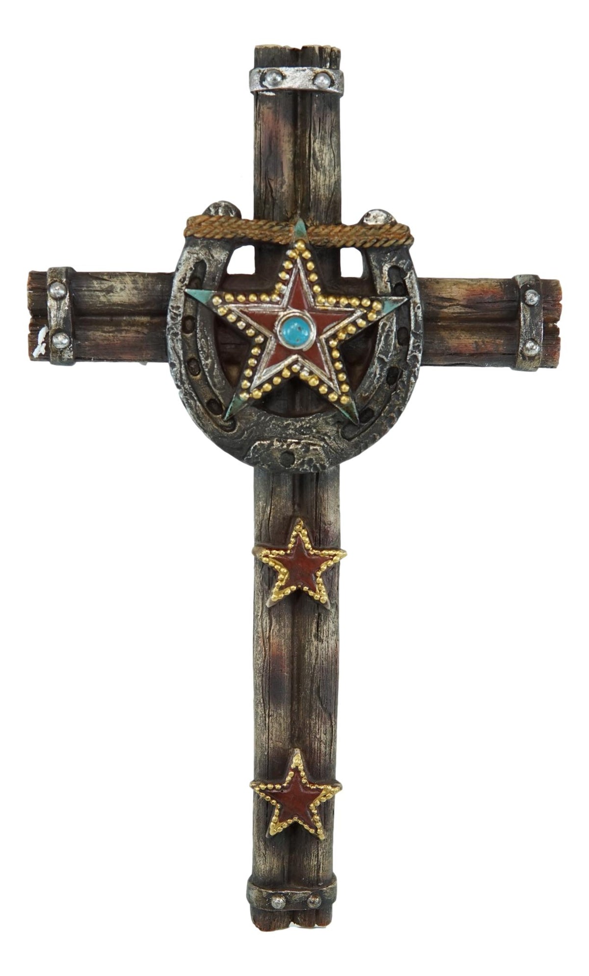 Set Of 3 Rustic Western Star Horseshoe Cowboy Horse And Pistols Wall Crosses - Ebros Gift