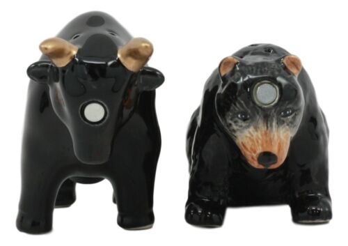 Wall Street Charging Bull Versus Angry Bear Salt And Pepper Shakers Set Ceramic