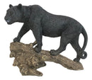 Ghost Hunter Black Panther Cougar On Weathered Tree Log Statue Jaguar Decor