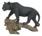 Ghost Hunter Black Panther Cougar On Weathered Tree Log Statue Jaguar Decor