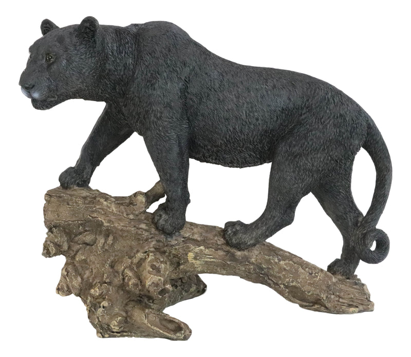 Ghost Hunter Black Panther Cougar On Weathered Tree Log Statue Jaguar Decor
