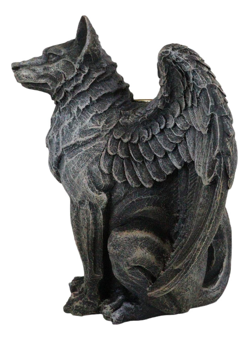 Ebros Sitting Gothic Angel Winged Wolf Candle Holder Statue Denizen Of The Twilight Werewolves Direwolf Fantasy Decor Sculpture For Halloween Underworld Macabre Mystic Decorative Candleholder Figurine