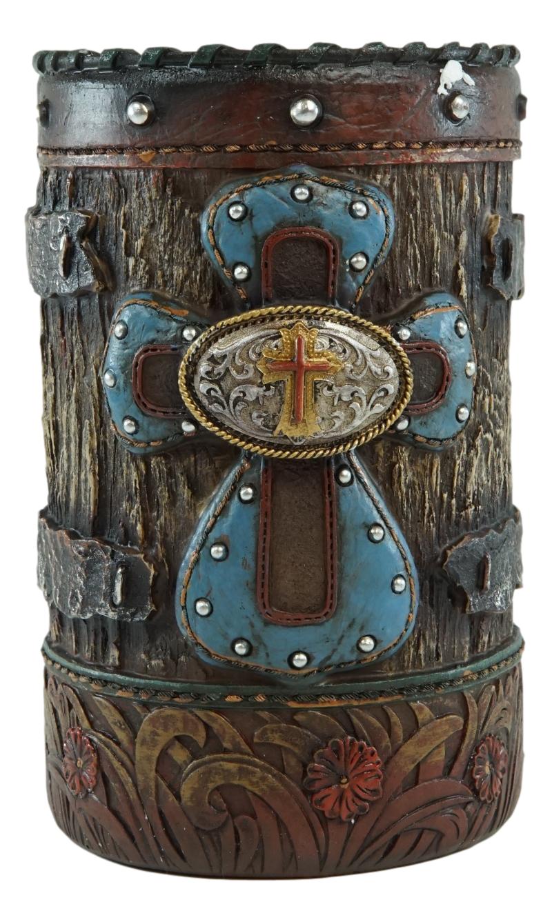 Country Rustic Western Blue Cross W/ Concho Toilet Brush and Sanitary Holder Set