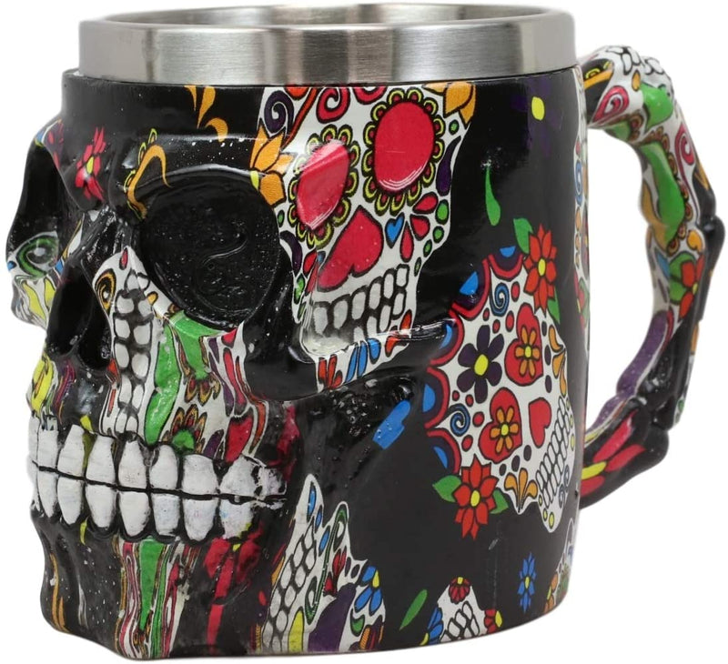 Ebros Black Day of The Dead Sugar Skull Coffee Mug 13Oz Novelty Tankard Cup