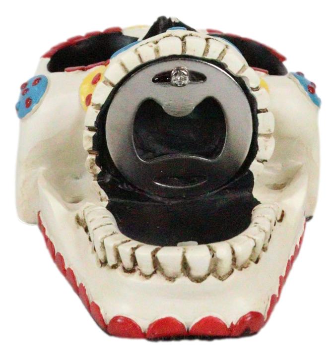 Day of The Dead White Sunflower Sugar Skull Wall Bottle Opener Home Kitchen - Ebros Gift