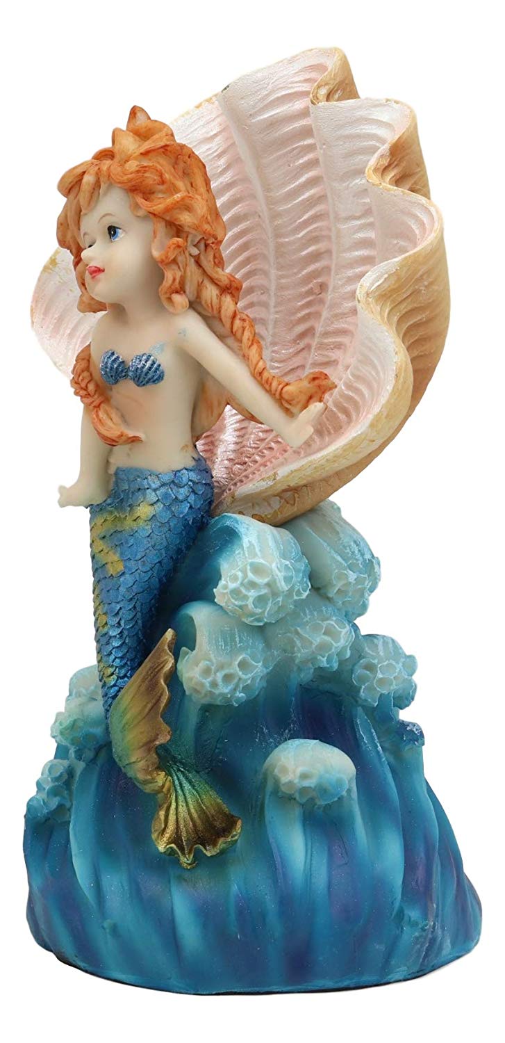 Ebros Colorful Ocean Mermaid Mergirl With Giant Shell Rising Over The Waves Figurine