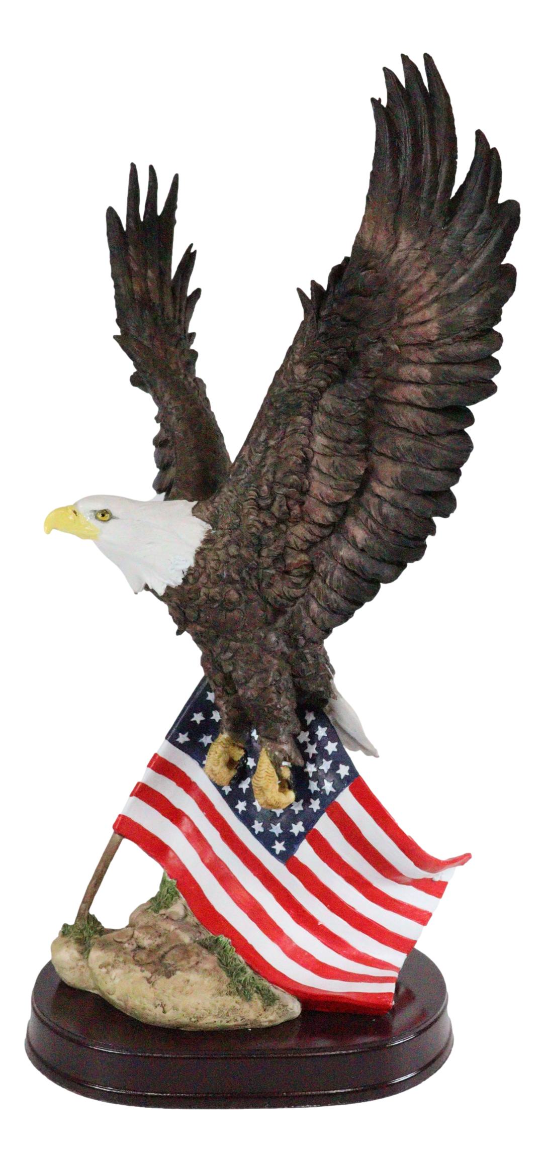 Ebros Gift 18" Tall Large Patriotic Bald Eagle Clutching On American Flag Decorative Figurine - Ebros Gift