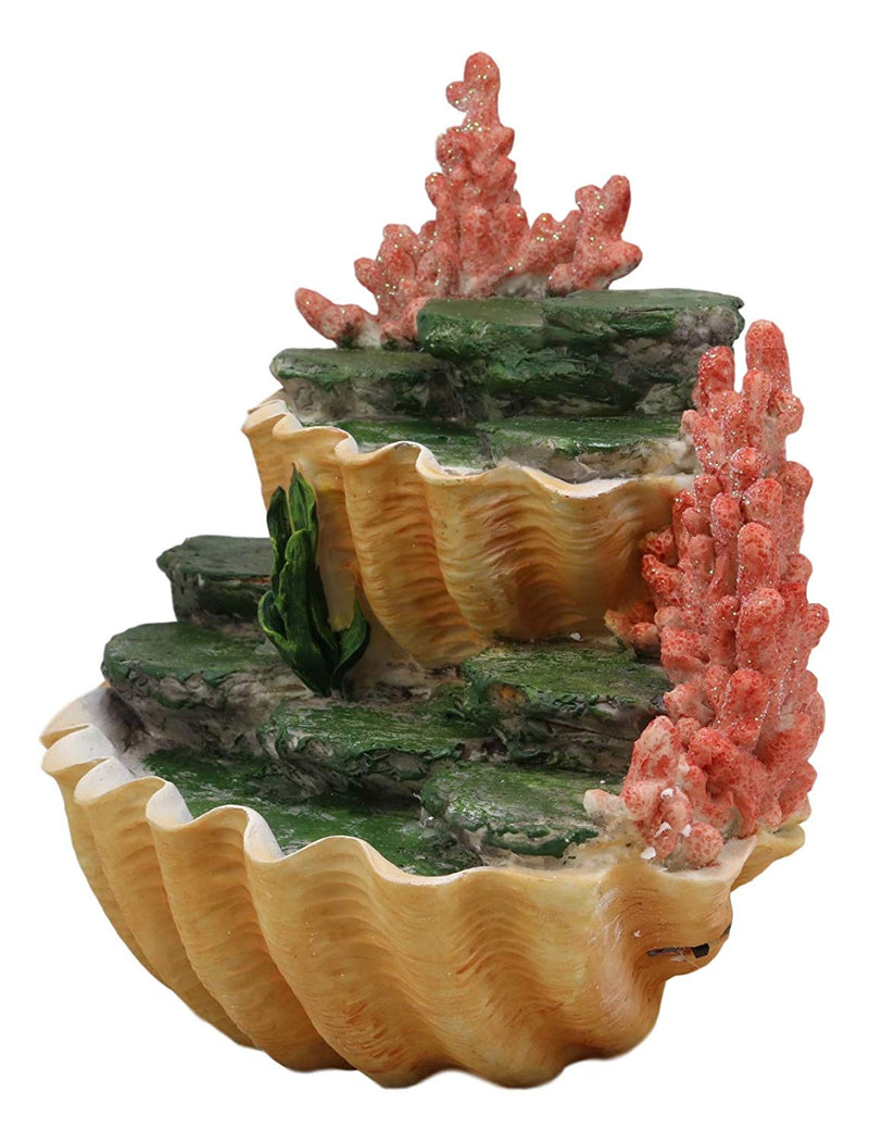 Ebros 10" Wide Colorful Nautical Ocean 2 Tier Golden Giant Clam Shell with Coral Reefs Miniature Mermaids Display Stand Statue with LED Glow Lights Fantasy Mermaid Mergirls Sirens of The Seas - Ebros Gift