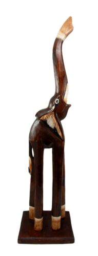Balinese Wood Handicraft Large Striped Trumpeting Jungle Elephant Figurine 24"H