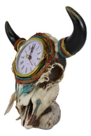 Southwestern Indian Dreamcatcher Feathers Steer Cow Skull Desktop Table Clock