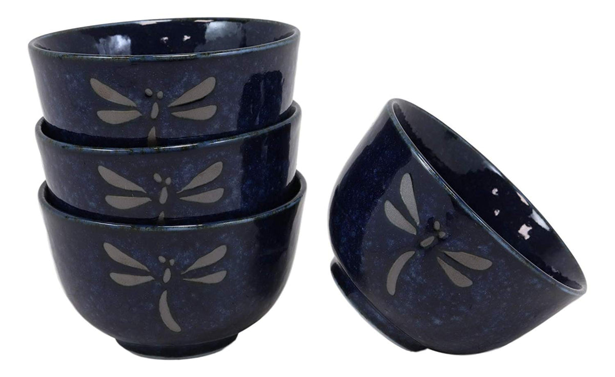 Ebros Japan Made Tombo Dragonfly Midnight Blue 20oz Porcelain Tea Pot & Cups Set - Ebros Gift