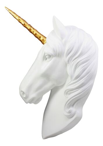 Enchanted Golden Horned Unicorn 3D Art Wall Decor Figurine Ancient Fabled Steed