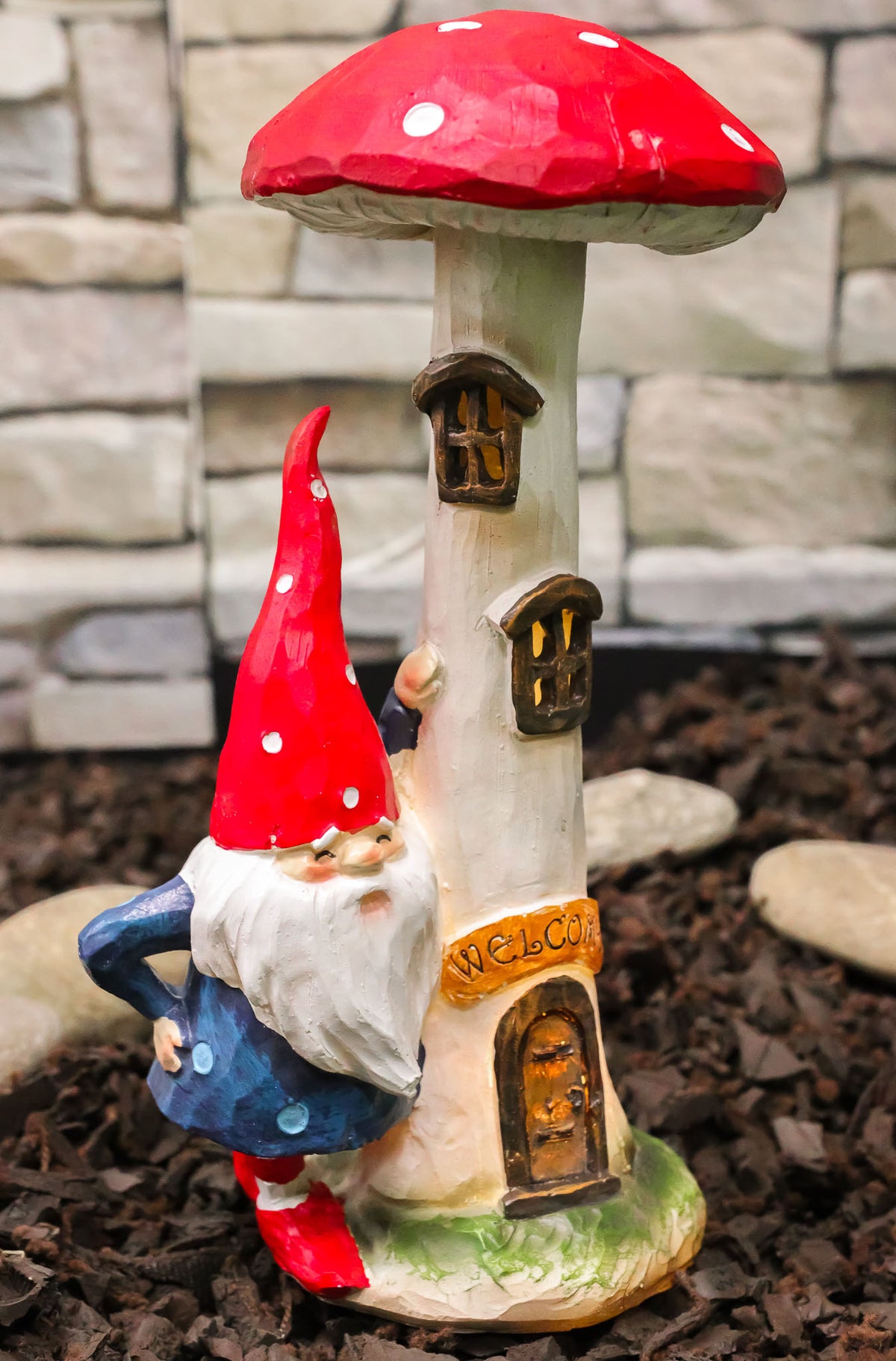 Whimsical Garden Gnome By Toadstool Mushroom Home LED Courtesy Light Figurine - Ebros Gift