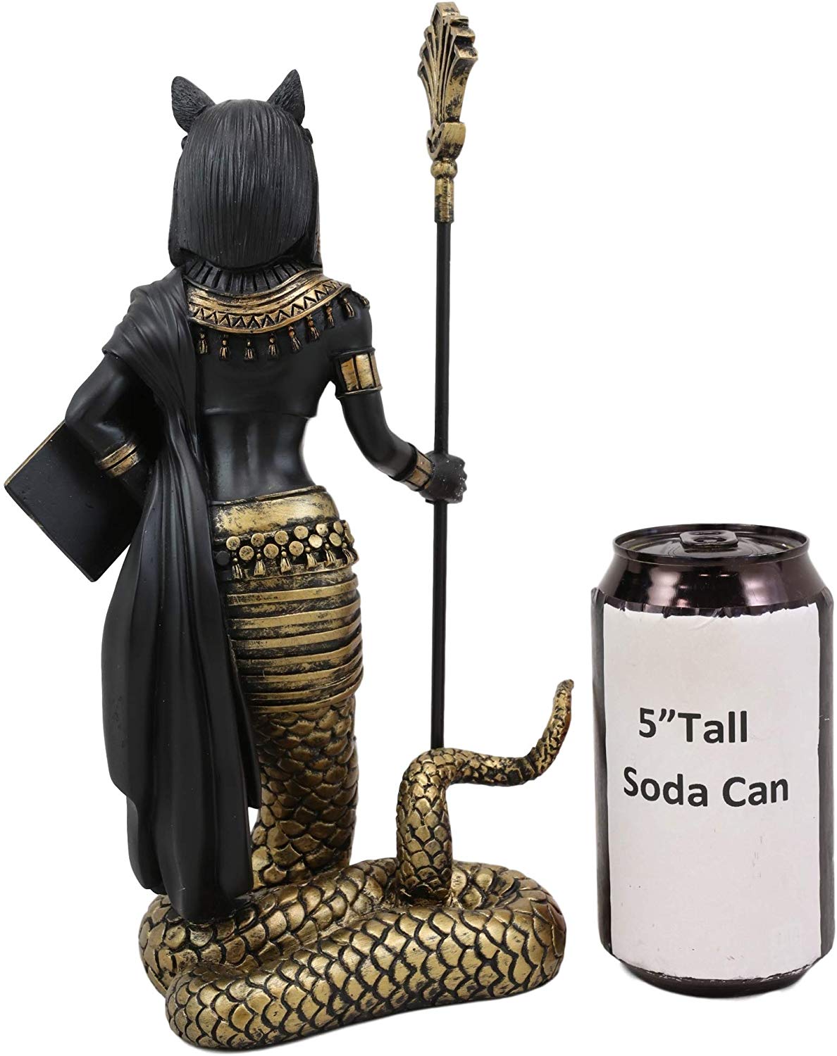 Ebros 11"H Egyptian Bastet Cat With Snake Holding Spear & Shield Statue 11"H - Ebros Gift