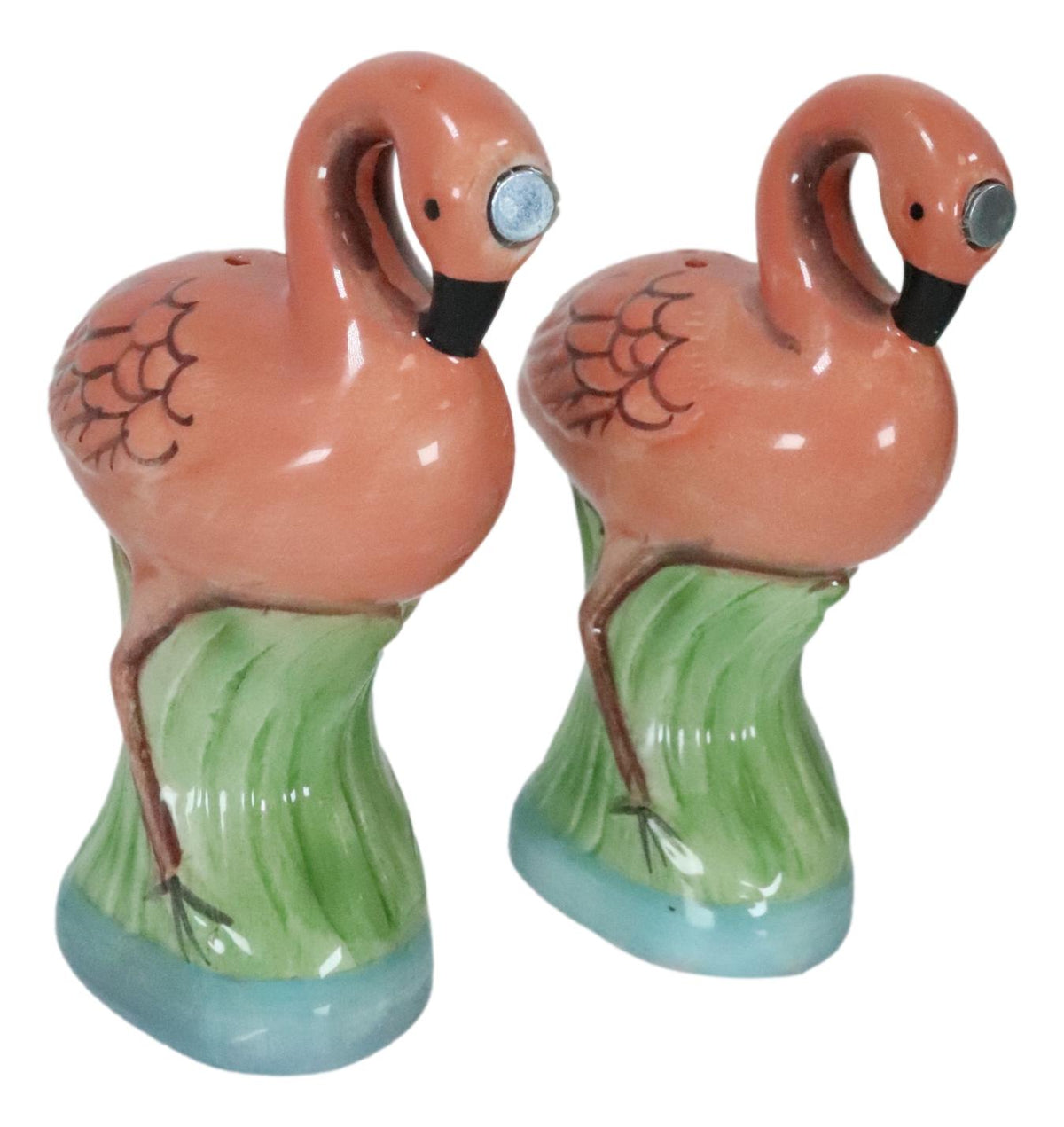 Ceramic Tropical Paradise Birds Love Pink Flamingos Salt and Pepper Shakers Set
