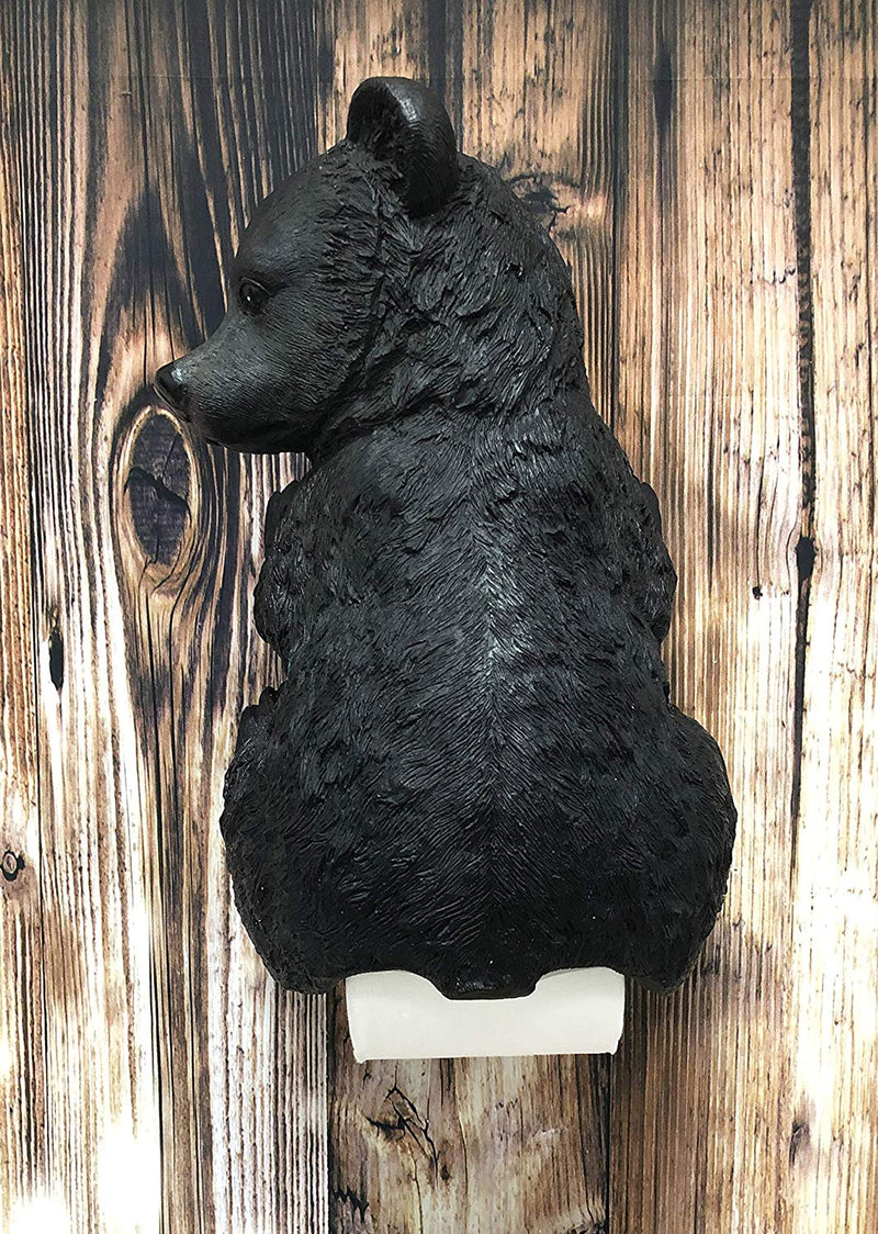 Ebros Large Stinky Stool Pooping Black Bear Toilet Paper Holder Figurine 13.5"Tall Powder Room Bathroom Wall Decor Plaque For Rustic Cabin Hunting Lodge Animal Bears Sculpture