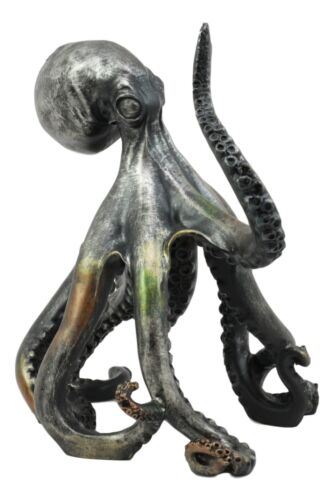 Ebros Large Standing Octopus Statue in Silver Finish Resin Marine Decor 11.5" W - Ebros Gift