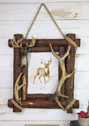 Large Rustic Buckhorn Stag Deer Antlers With Wooden Logs 8"X10" Photo Frame