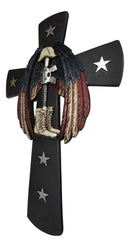 Rustic Western Stars USA Flag Wings Fallen Soldier Boot Rifle Helmet Wall Cross