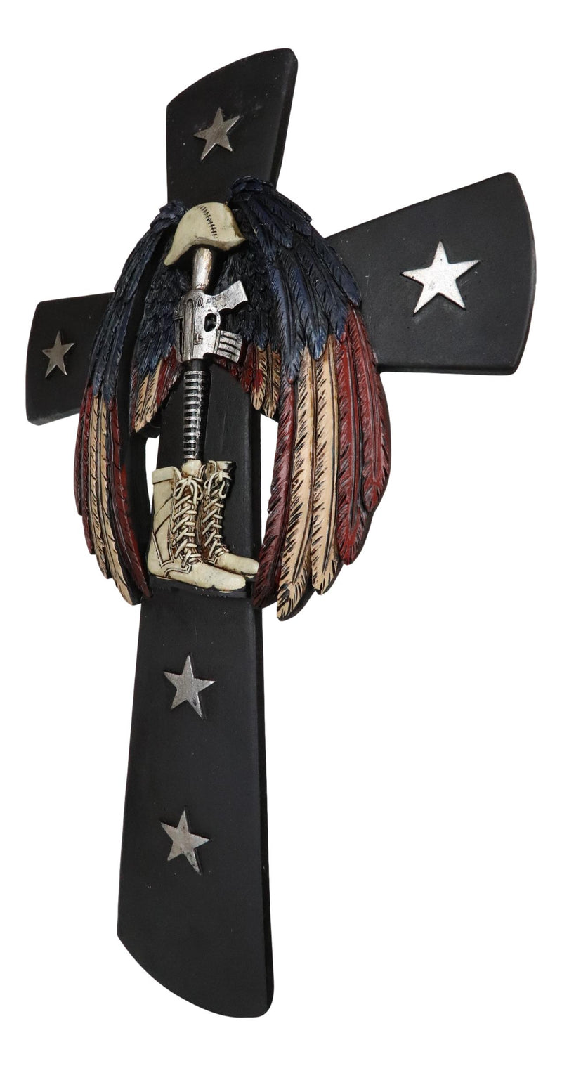 Rustic Western Stars USA Flag Wings Fallen Soldier Boot Rifle Helmet Wall Cross