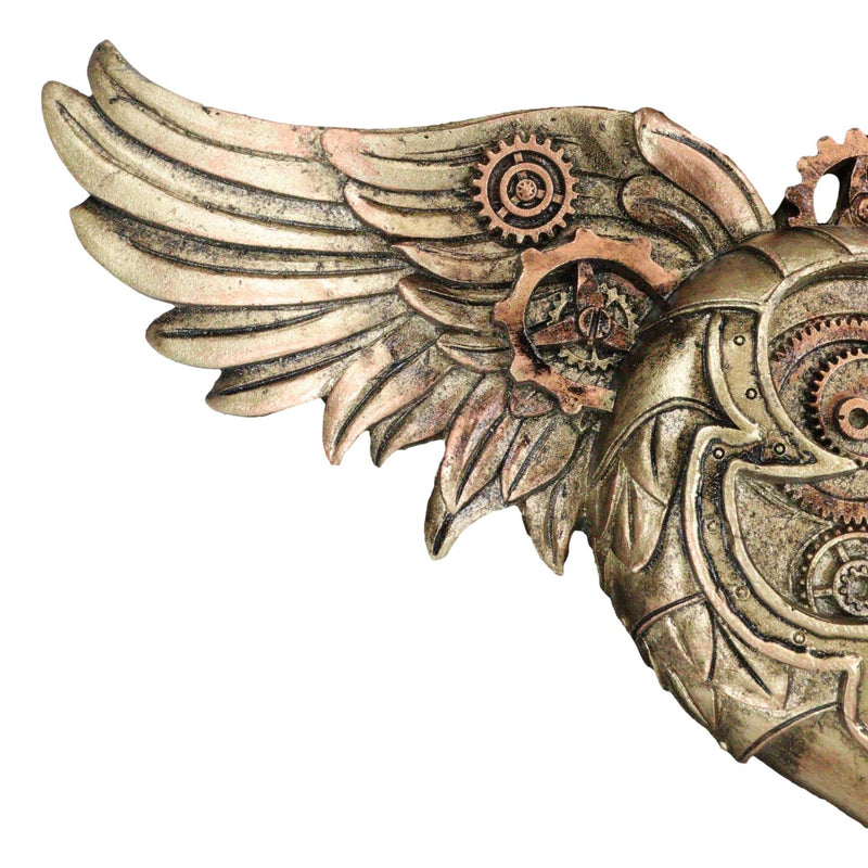 Steampunk Romantic Angel Winged Heart Clockwork And Gearwork Wall Plaque Decor
