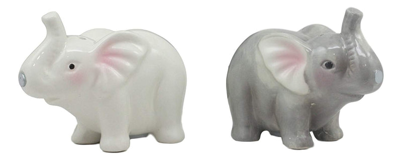 Ebros Kissing Elephant Couple Ceramic Salt And Pepper Shakers Figurine Decor Set 3.5"Long