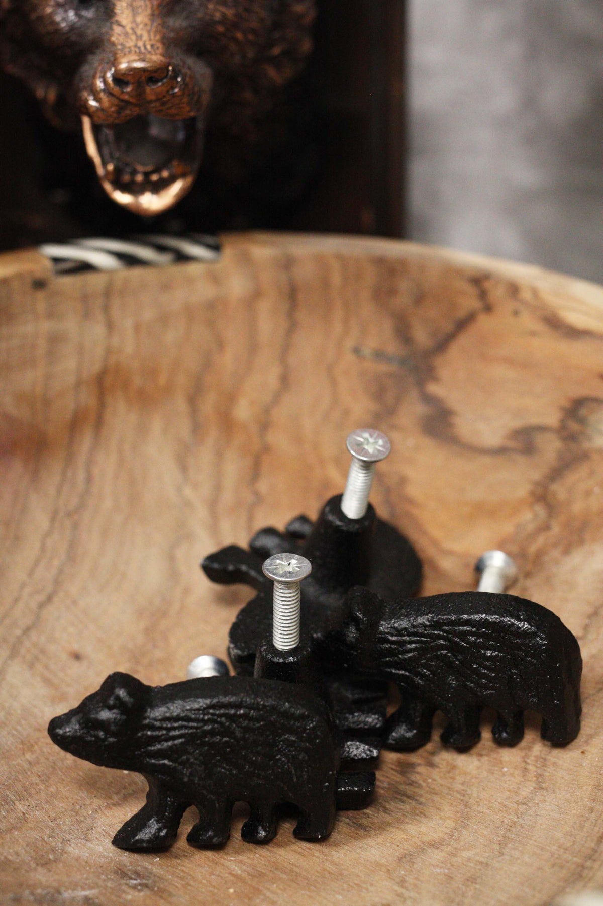 Cast Iron Rustic Western Black Bear Drawer Cabinet Door Knobs Hardware Pack of 4