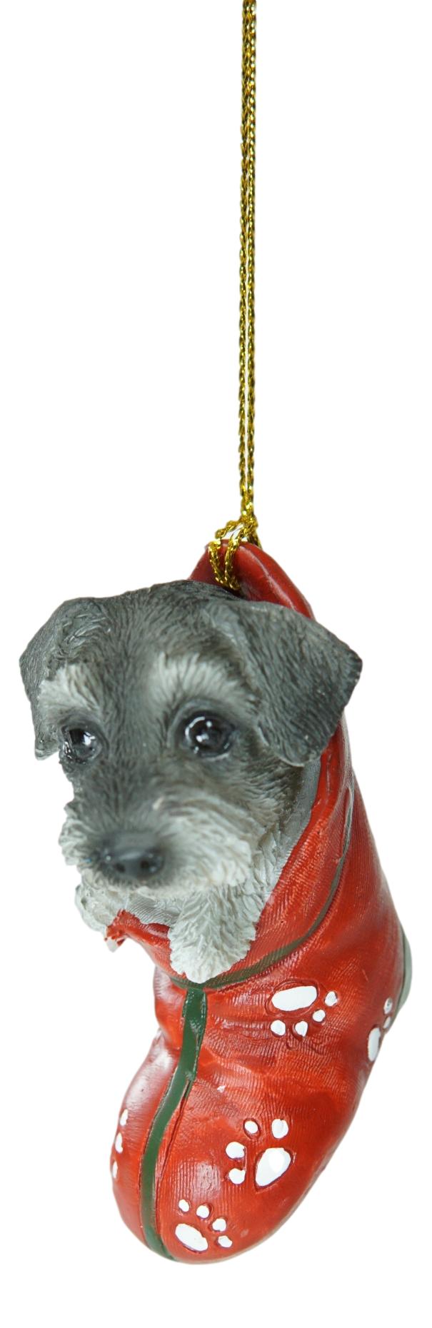 Ebros Teacup Schnauzer Puppy Dog In Red Pawprint Sock Christmas Tree Small Ornament