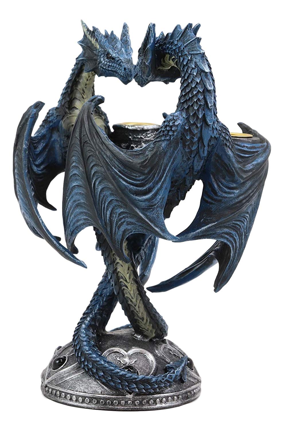 Dragon Heart Altar Drake Candleabra Candle Holder Twin Dragons Figurine 9"Tall - Ebros Gift