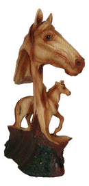 Rustic Western Stallion Horse Bust With Mustang Sculpture In Faux Wood Finish