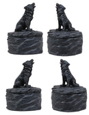 Ebros Gift Set of 4 Howling Gray Alpha Wolf Mini Rounded Jewelry Decorative Box Figurines As Decor of Timberwolves Wolves in Cries of The Night Moon Light Animal Totem Spirit (Pack of 4 Wolf Boxes)